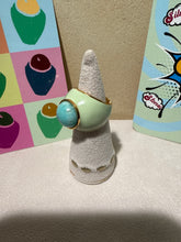 Load image into Gallery viewer, Oro del Borro BonBon Ring mint enamel with Amazonite gemstone “handmade in Tuscany “ please allow 3-4 weeks for delivery
