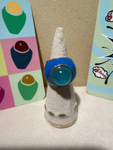 Load image into Gallery viewer, Oro del Borro BonBon Ring / handmade in Tuscany / Cerulean blue and Blue chalcedony

