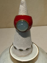 Load image into Gallery viewer, Oro del Borro BonBon Ring / red enamel with light blue chalcedony Handmade in Tuscany (please allow 3-4 weeks for delivery to 🇺🇸)
