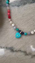 Load and play video in Gallery viewer, Joanna Dahda multicolored gemstone choker necklace with sterling silver clasp (charm sold separately)
